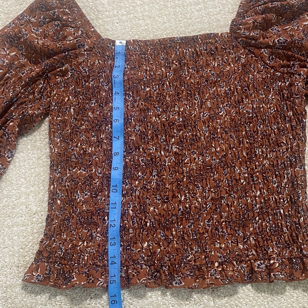 I.N. San Francisco Floral Smocked Top in Brown - Picture 11 of 15